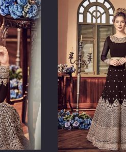 Brown gorgette anarkali with gold embroidery