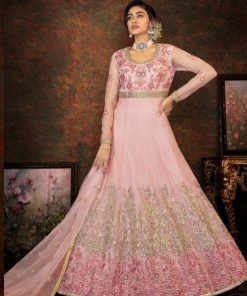 Zari Embroidered peach  gold anarkali