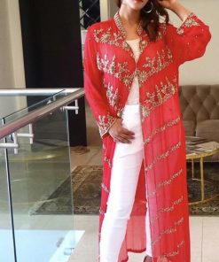 Red gorgette jacket with zardozi handwork