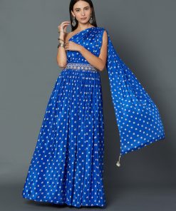 Polka dot navy off shoulder gown