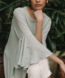 Baby blue top with pearl details