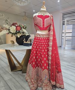 Bridal red rawsilk resham & zari embroidered W