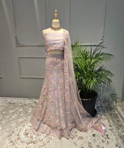 Purple unstitched lahnga with multi sequence embroidery